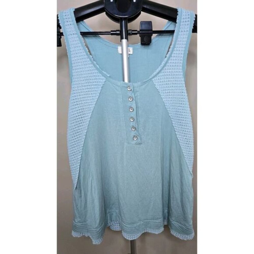 Pol Womens Knit Tank Top Stretch Green/Blue Size Small